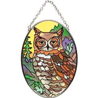 OWL   Hand Painted Stained Glass 3.25 X 4.5 Inch Decorative Small Oval 