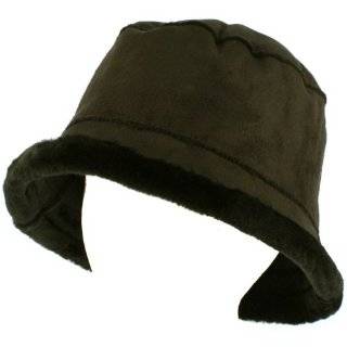 com Womens Vintage Style Suede Cloche Bucket Winter Hat with Faux Fur 