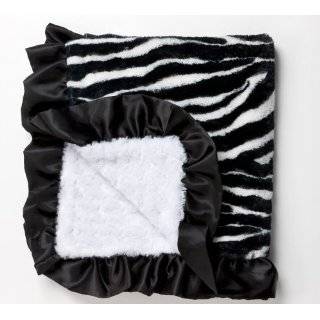 Zebra Baby Blanket in Faux Fur with Black Satin Ruffle and Ultra Lux 