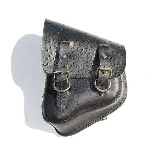 LaRosa Harley Softail & Rigid Black Ostrich Design Leather Saddle Bag