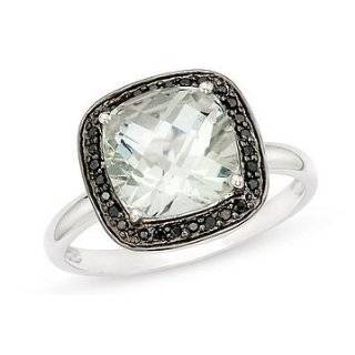   10K White Gold 1/10 ctw Black Diamond and Green Amethyst Ring Jewelry