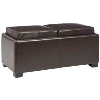  Bench Style Storage Ottoman with 2 Trays in Light Brown 