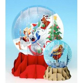 Christmas Greeting Card Pop up 3 d Snow Globe Holiday Dogs