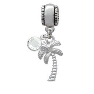 Silver Palm Tree Charm European Charm Bead Hanger with Clear Swarovski 