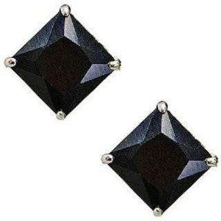    Sterling Silver Black CZ 6mm Square Mens Stud Earring Jewelry