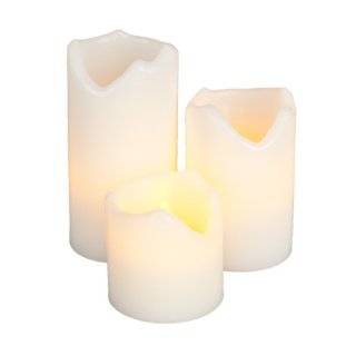   Glow Flameless Wax Melted Edge Pillar Candle, White, Set of 3