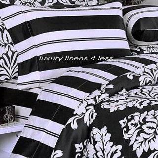 Modern Toile Damask Black and White Duvet Cover Set Full / Queen