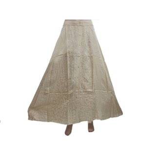  Women Long Skirt Cream Cotton Bohemin Lacework Skirt 40 