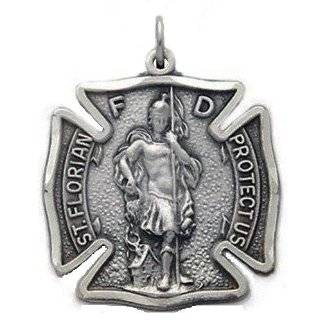   Silver Fireman Shield Medal with St. Florian on Back on 24 Chain