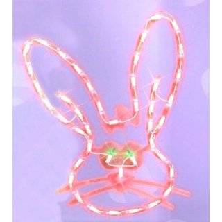 17 Lighted Pink Easter Bunny Head Window Silhouette Decoration