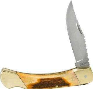 Schrade LB7ST Uncle Henry Bear Paw Knife with Burnt Stag Handle and 