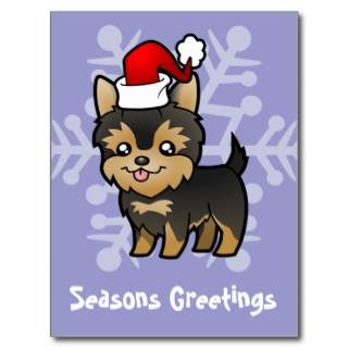 Christmas Yorkie (puppy with bow) postcards by SugarVsSpice