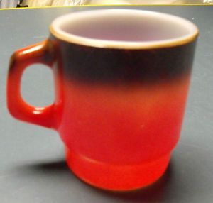 Vintage Fire King Red Brown Coffee Mug Cup Stackable Anchor Hocking Glass