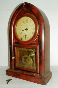 Antique Ansonia Wood Mantle Clock Chimes Key 8 Day Wind Up Pendulum Beehive