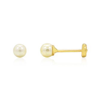 Gold Filled 18K 3mm White Pearl Baby Earrings Plain Safety Stud Girl Child'S