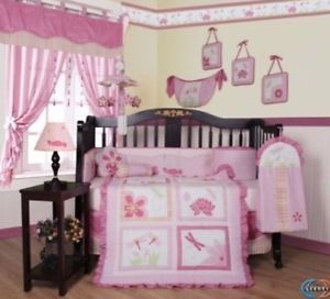 Girl Dragonfly 13 Piece Infant Baby Crib Comforter Pillow Bedding Sheet Set Nice