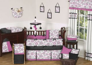 Polka Dot Designer Pink Black White Circles Newborn Girl Baby Bedding Crib Set