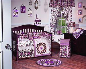 Baby Girl Nursery Bedding Set 4 Quilt Bumper Butterflies Purple Cocalo Couture