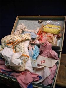 Vintage Mini Suitcase of Baby Doll Clothes Accessories Wardrobe Trunk