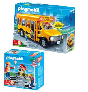 Playmobil School Set School Crossing Guard with Kids School Bus