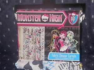 Monster High Fabric Shower Curtain Skull Bathroom Pink White Black Accessories