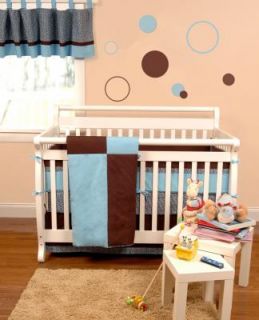 Tickle Me Blue Brown 6pc Boy Nursery Crib Bedding Set