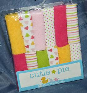 Baby Girls Pink Green Yellow Hearts Dots Stripes 12pk Bath Towel Washcloths New