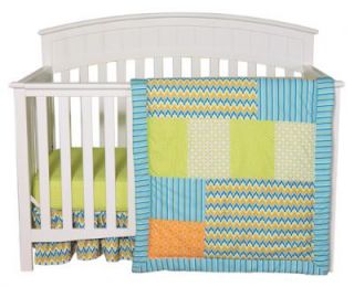 Trend Lab Levi 3 PC Boy Nursery Baby Crib Bedding Set New Blue Orange Green