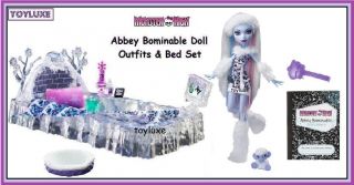 Monster High Abbey Bominable Ice Bed Abbey Doll Pet Mammoth Shiver 2 Box Set