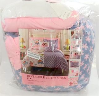 Girls Zoe 9 Piece Pink Elephant Floral Bed in A Bag Size Full