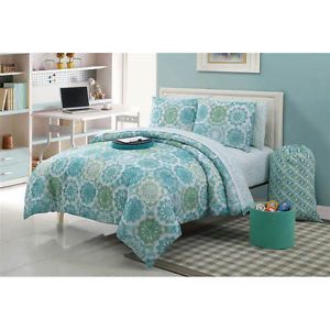 Blue White Reversible 11 PC Full Comforter Set Bed in A Bag Girl Teen Bedding