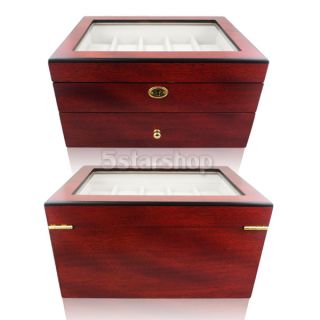20 Slot Cherry Wood Watch Box Case Mens Jewelry Glass Top Storage Display
