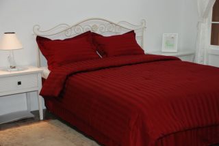 300TC Sateen Stripe Queen King Comforter Set Red Blue White Coffee