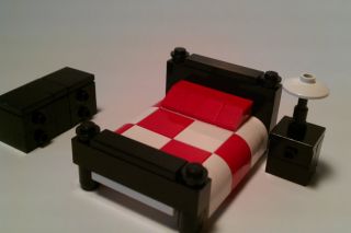 Lego Furniture Bedroom Set w Bed Nightstand Dresser Black Red Lot Town