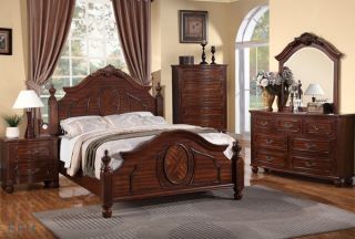 New 4pc Annette Burnished Cherry Finish Wood Traditional Queen Size Bedroom Set