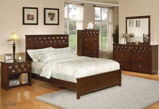 New 4pc Arcadia Rich Brown Cherry Finish Wood Queen King Low Profile Bedroom Set