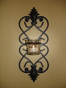 Pair 2 Black Wrought Iron Tealight Votive Candle Holders Wall Sconces 13" Heart