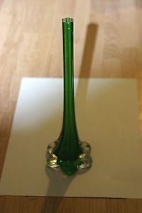 Vintage Fluted Green Glass Flower Bud Vase