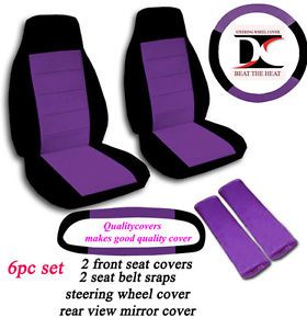 6pc Set Black Purple Front Car Seat Covers SWC SBC RVMC Back Seat Cover Avbl