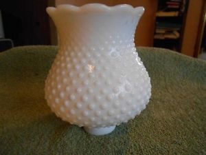 Vtg White Milkglass Hobnail Oil Lamp Candle Sconce Shade Globe 1 5 8" Fitter