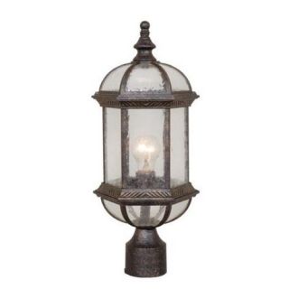 New 1 Light Outdoor Post Lighting Fixture Black Gold Stone Clear Seeded Glass