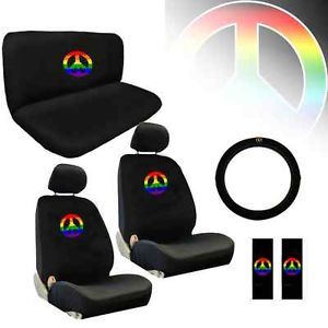 Brand New Universal Car Seat Covers Multicolor Rainbow Peace Sign Interior Set