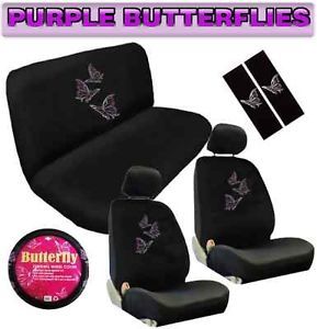 Purple Butterfly 11pc Car Seat Covers Bench Carpet Interior Set CS3