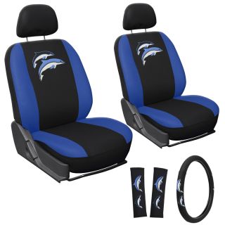 9pc Blue Dolphin Front Bucket Car Seat Cover Set Steering Wheel Seat Belt