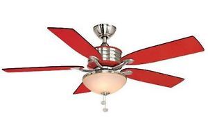 Hampton Bay Santa Cruz 52 inch Ceiling Fan w Light Kit Nickel with Red Accents