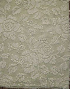 Vintage Sage Green White Rose Hobnail Chenille Bedspread Fabric 21 x 25