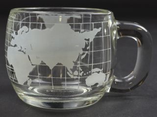 Nestle Etched Clear Glass World Globe Coffee Mug 3" Tall Grid International