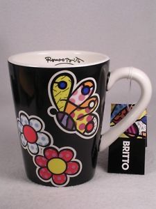Artist Romero Britto LRG Colorful 'Butterfly Flowers' Coffee Mug 331352 NIB
