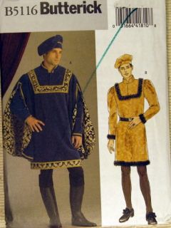 Historical Costume Pattern Mens Medieval Prince Outfit Tunic Hat szXL XXL XXXL