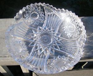 Vintage Antique abp Cut Crystal Glass Serving Dish Bowl